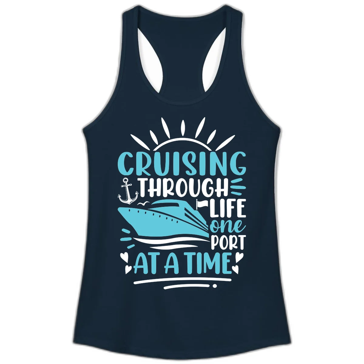 Cruising Through Life One Port At A Time Ladies Tank in Solid Midnight Navy