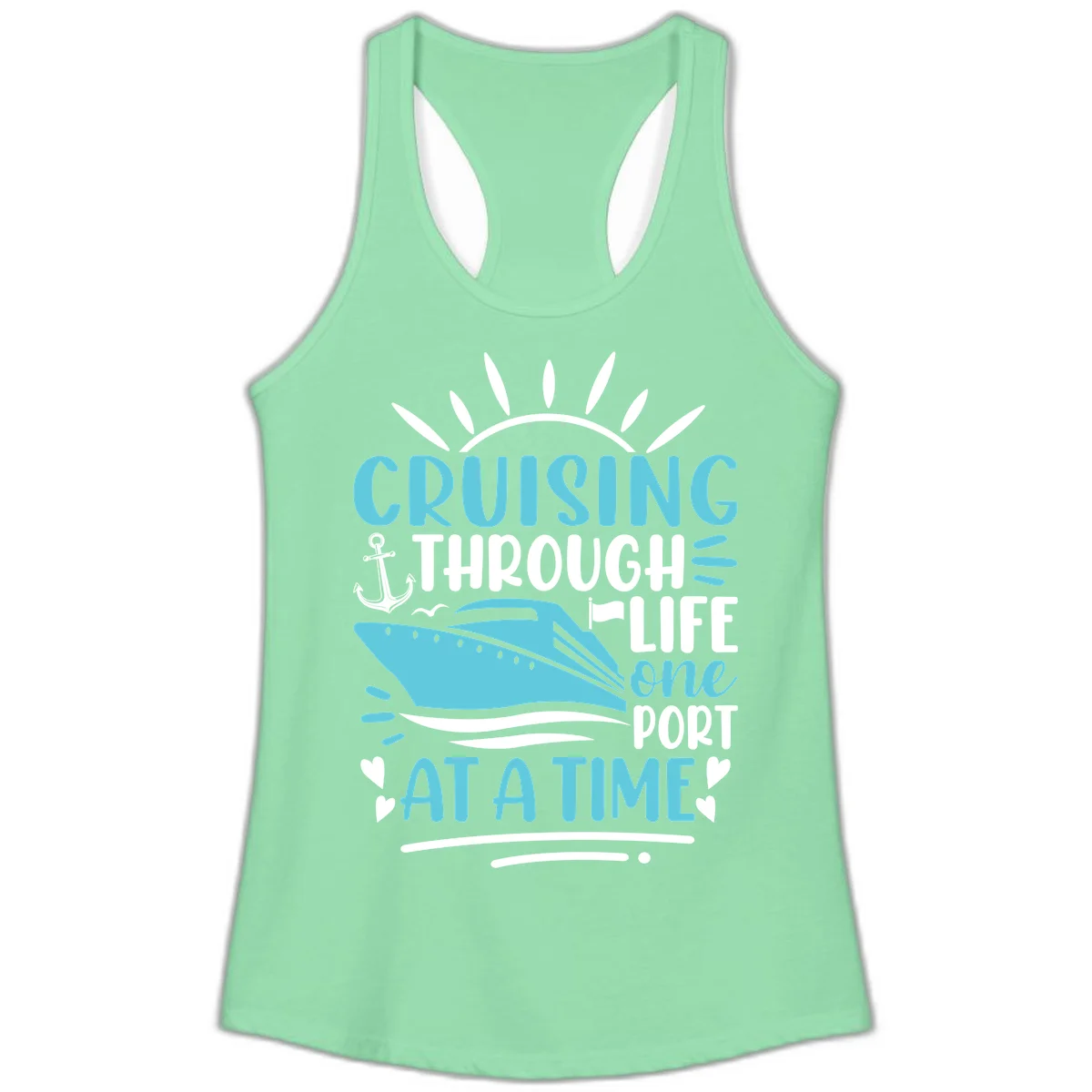 Cruising Through Life One Port At A Time Ladies Tank in Solid Mint