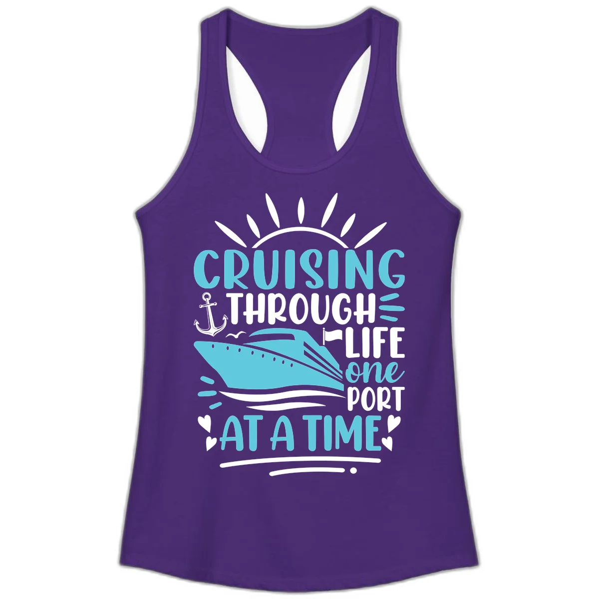 Cruising Through Life One Port At A Time Ladies Tank in Solid Purple Rush