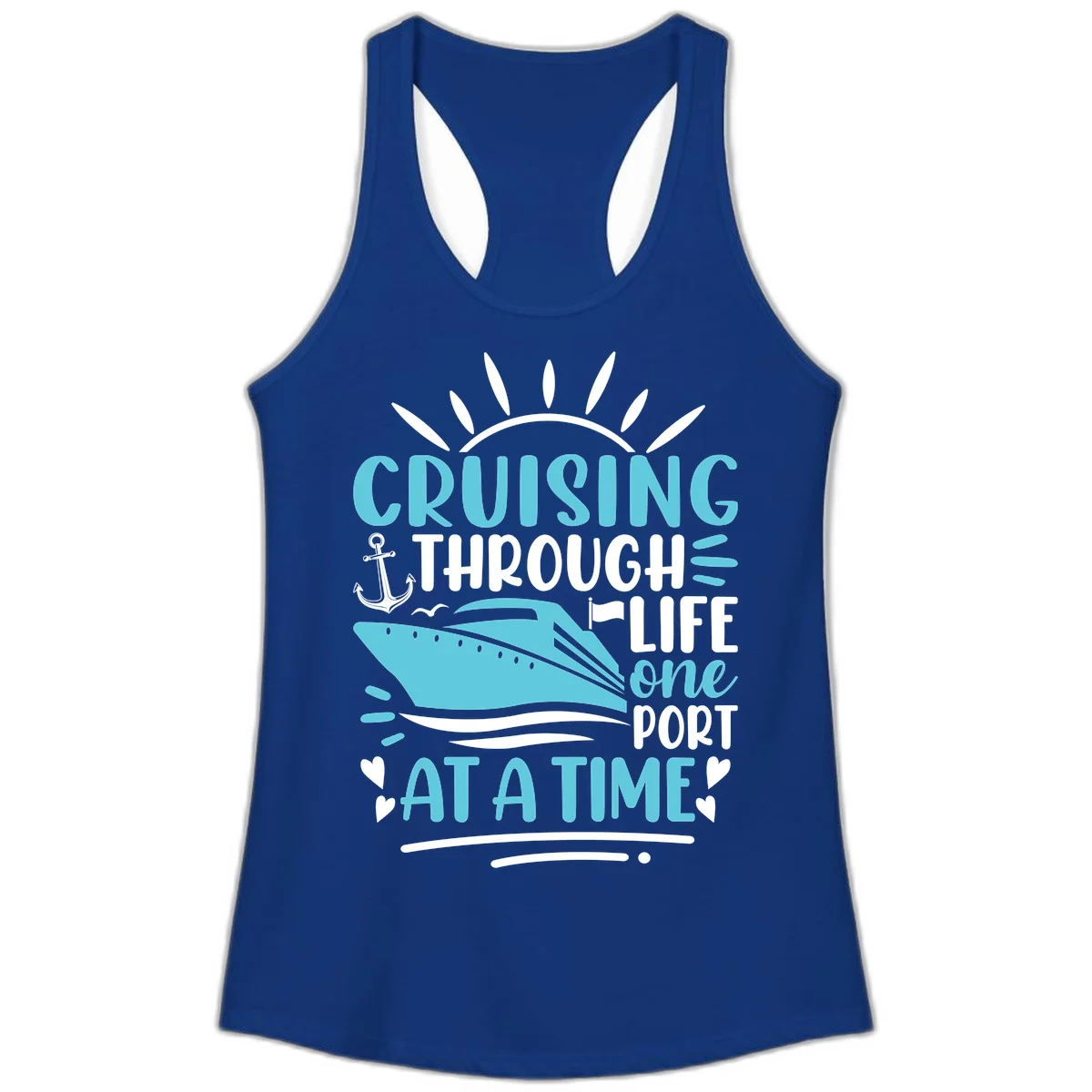 Cruising Through Life One Port At A Time Ladies Tank in Solid Royal