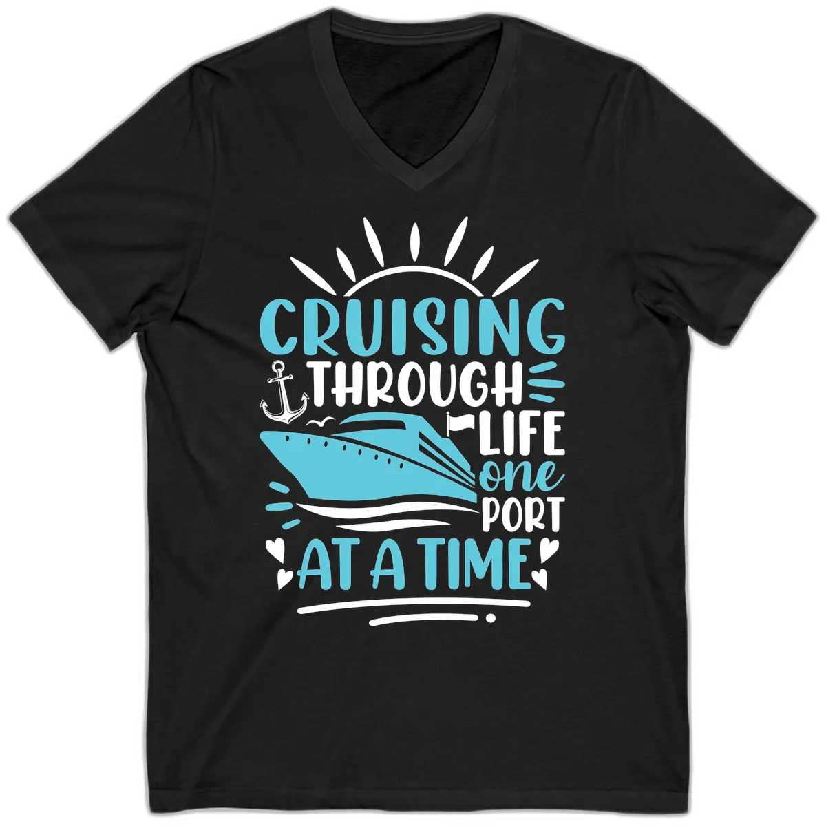 Cruising Through Life One Port At A Time V-Neck in Black