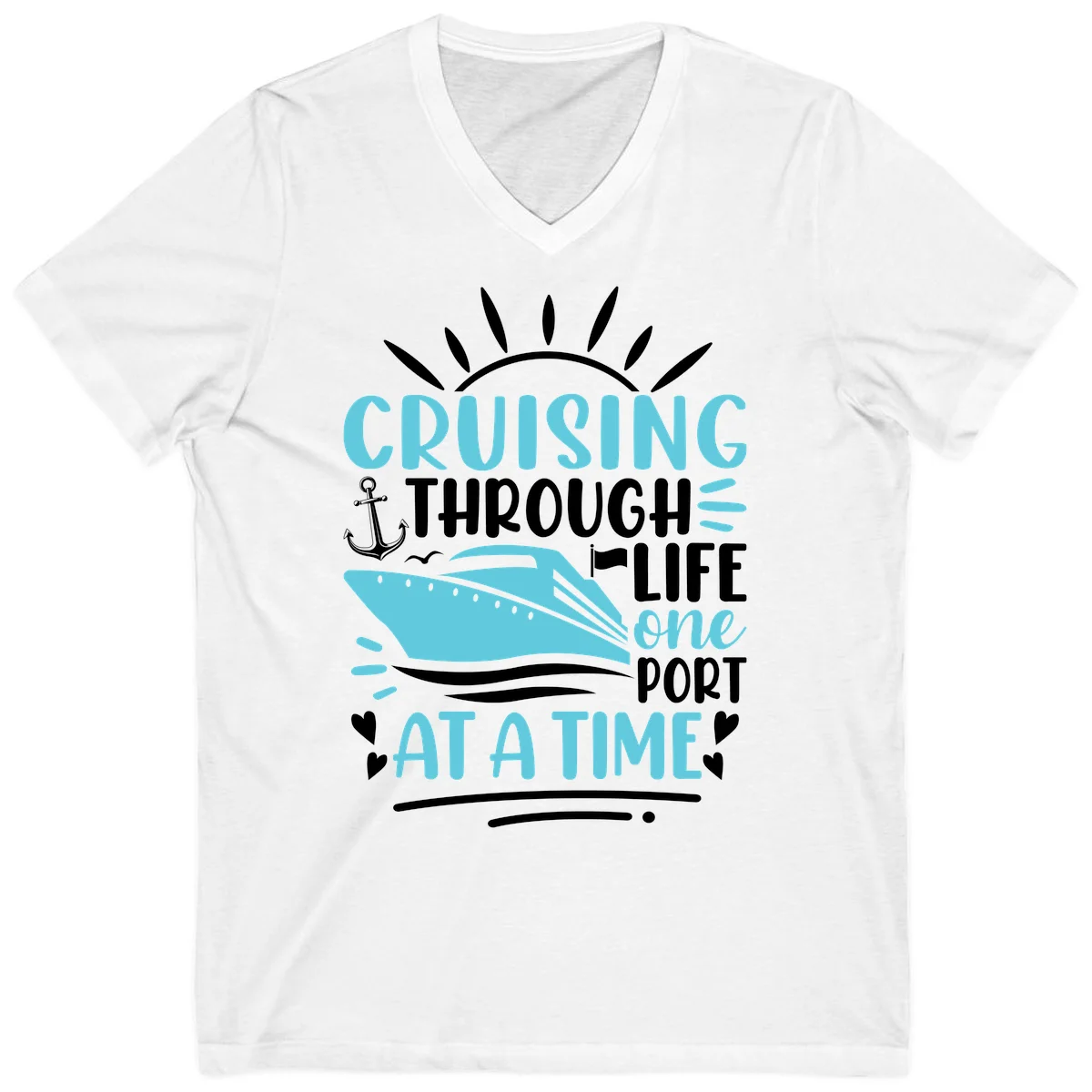 Cruising Through Life One Port At A Time V-Neck in White
