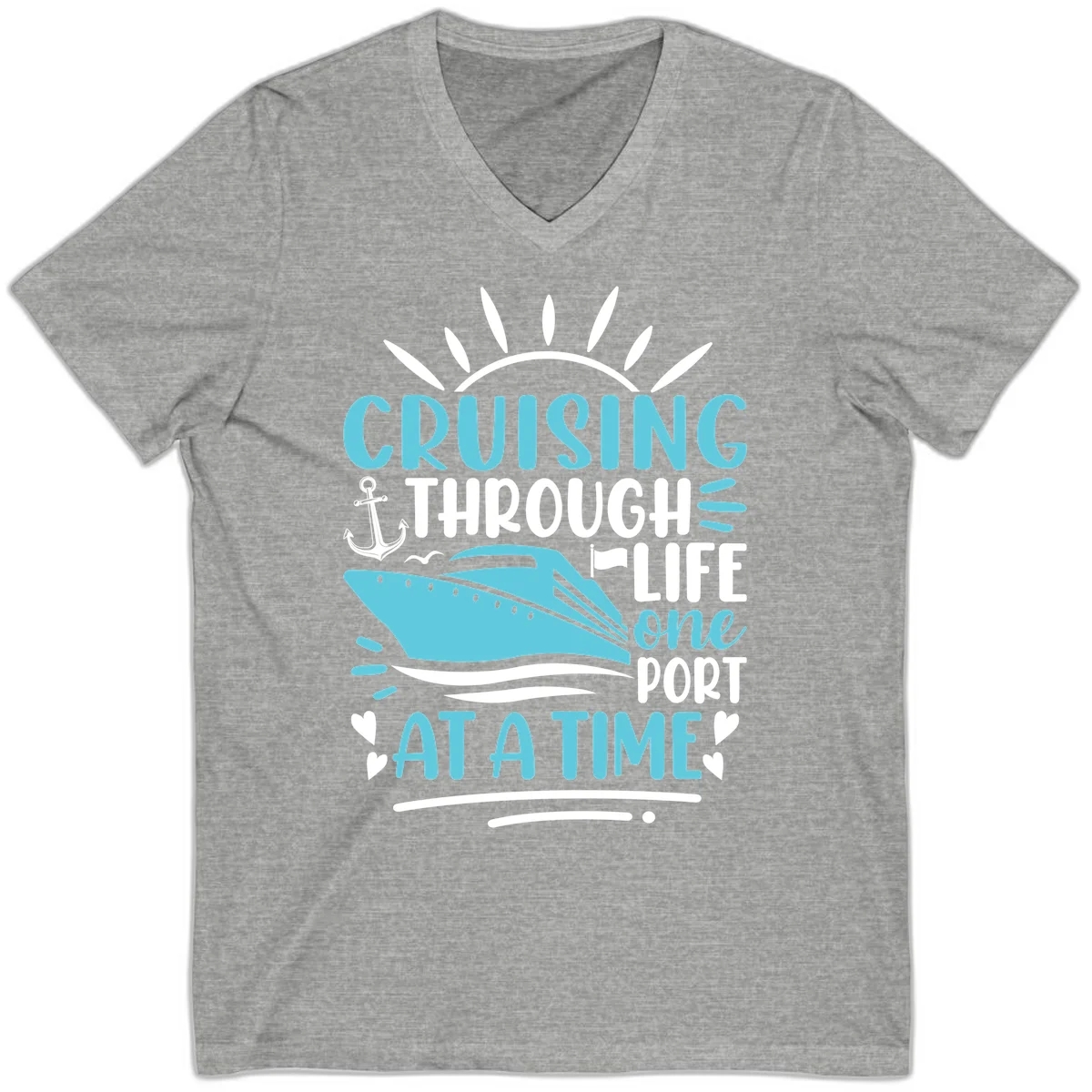 Cruising Through Life One Port At A Time V-Neck in Athletic Heather