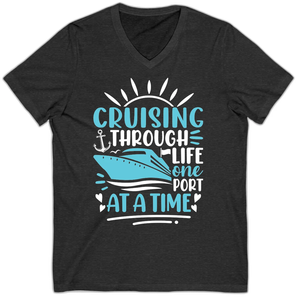 Cruising Through Life One Port At A Time V-Neck in Dark Grey Heather