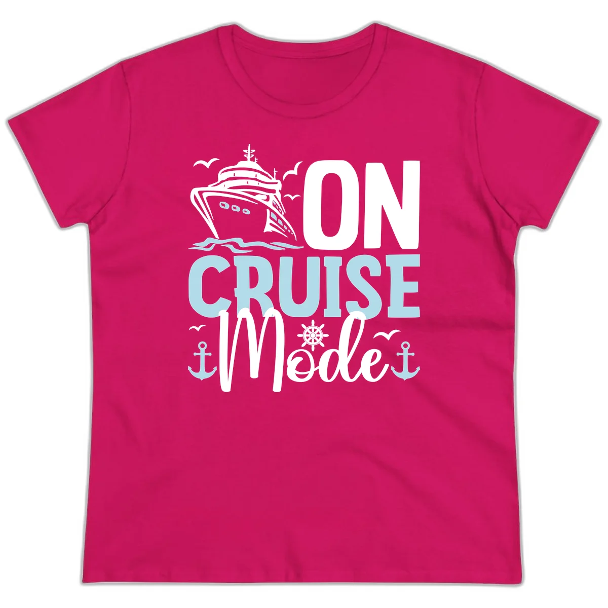 On Cruise Mode Ladies Vacation Tee in Heliconia