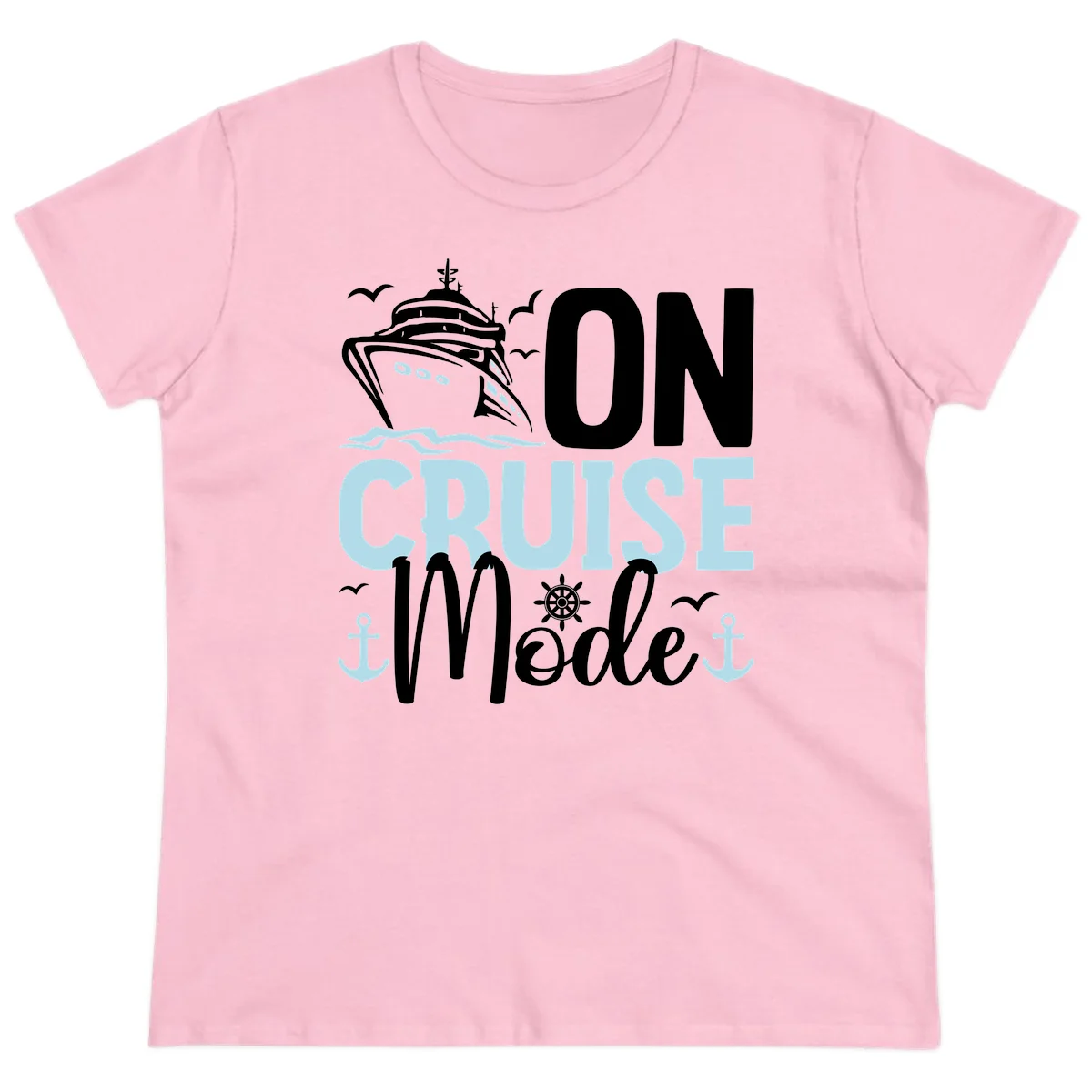 On Cruise Mode Ladies Vacation Tee in Light Pink