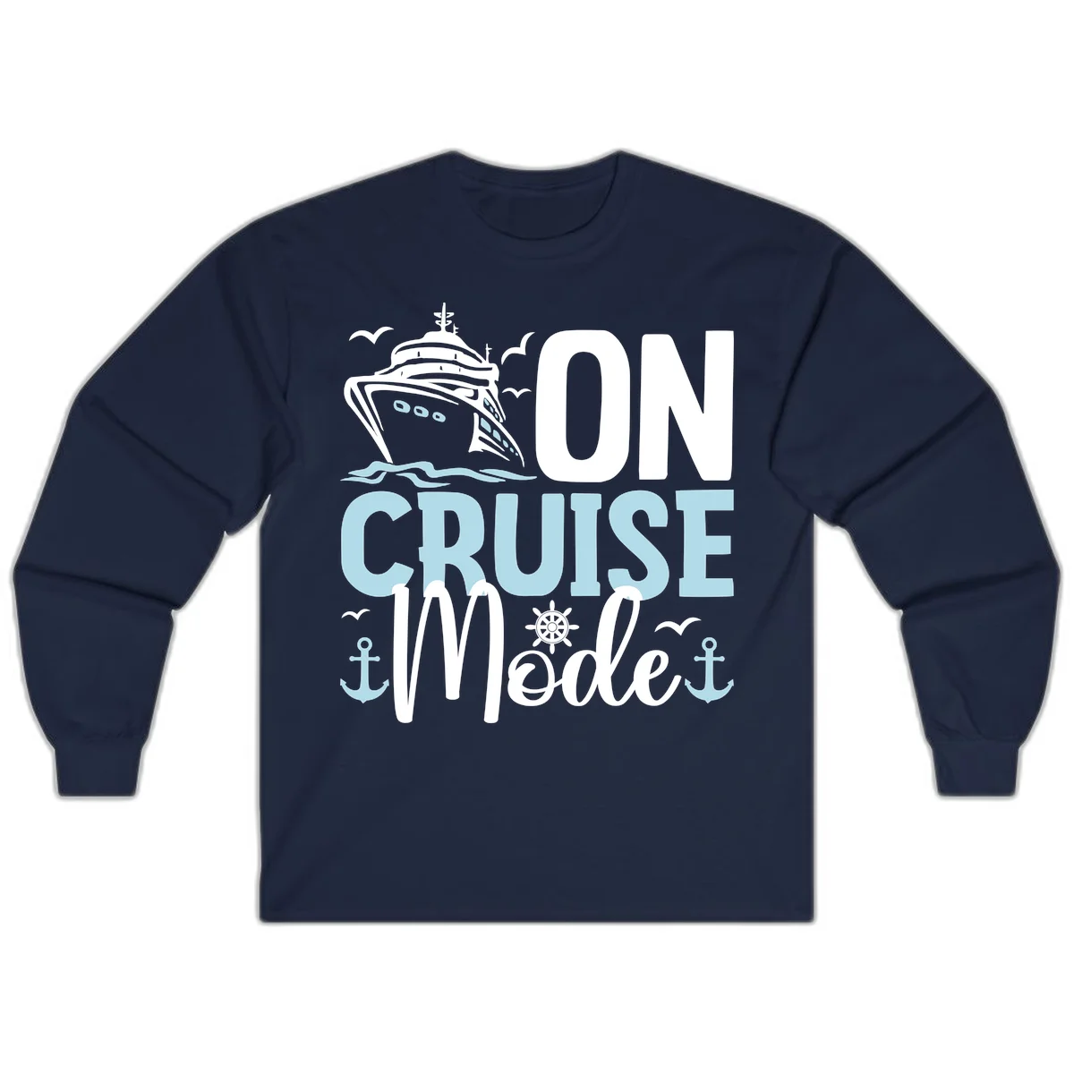 On Cruise Mode Long Sleeve Vacation Shirt in Navy