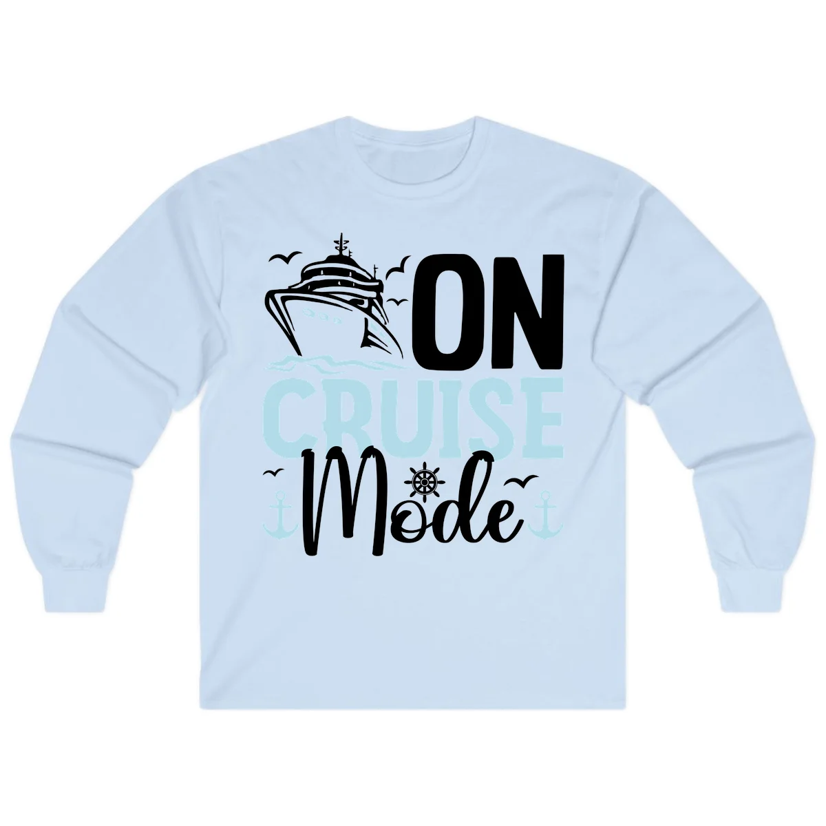 On Cruise Mode Long Sleeve Vacation Shirt in Light Blue
