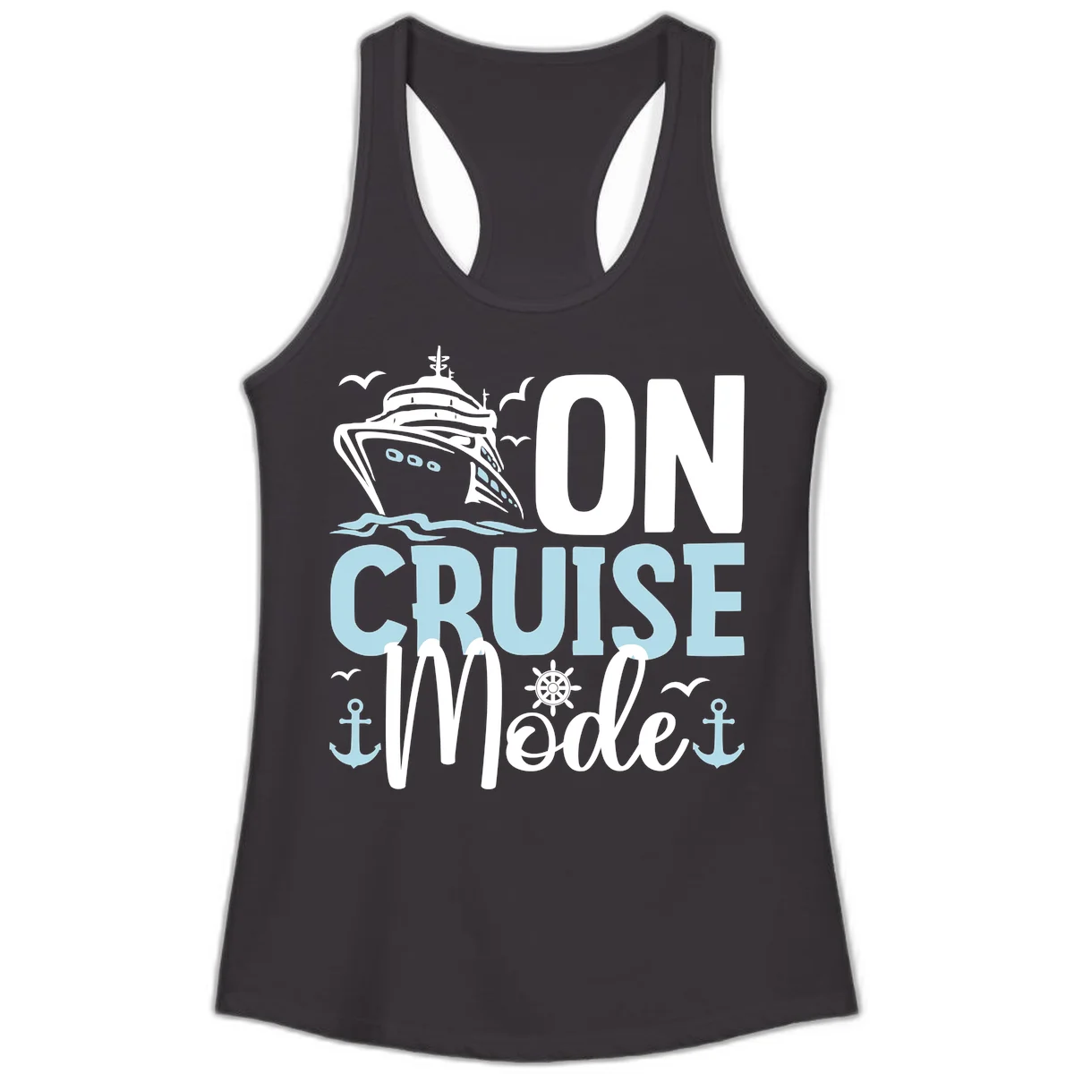 On Cruise Mode Ladies Racerback Tank in Black