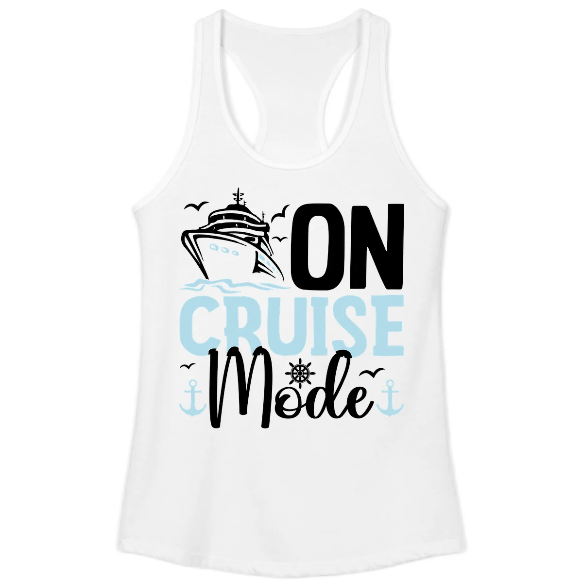 On Cruise Mode Ladies Racerback Tank in White