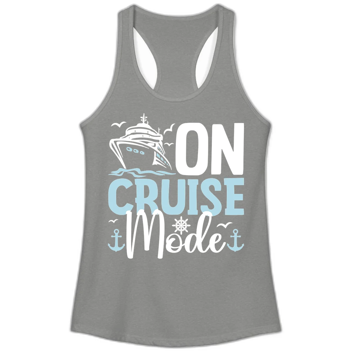On Cruise Mode Ladies Racerback Tank in Heather Grey