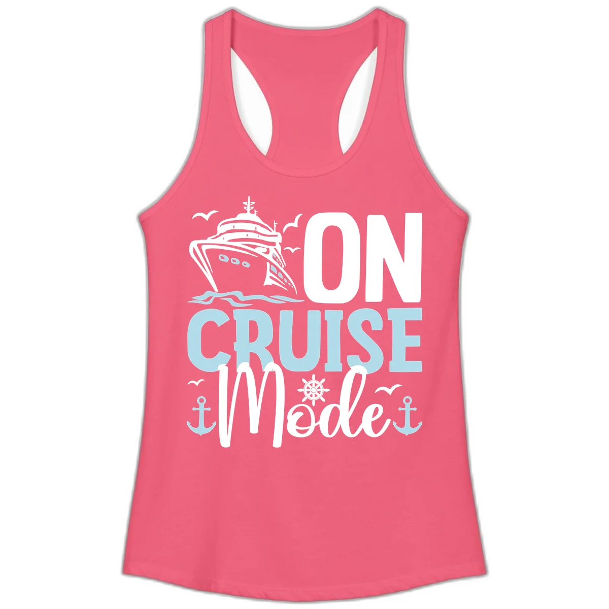 On Cruise Mode Ladies Racerback Tank in Hot Pink