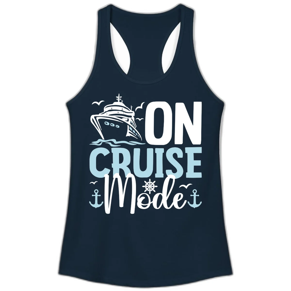 On Cruise Mode Ladies Racerback Tank in Solid Midnight Navy