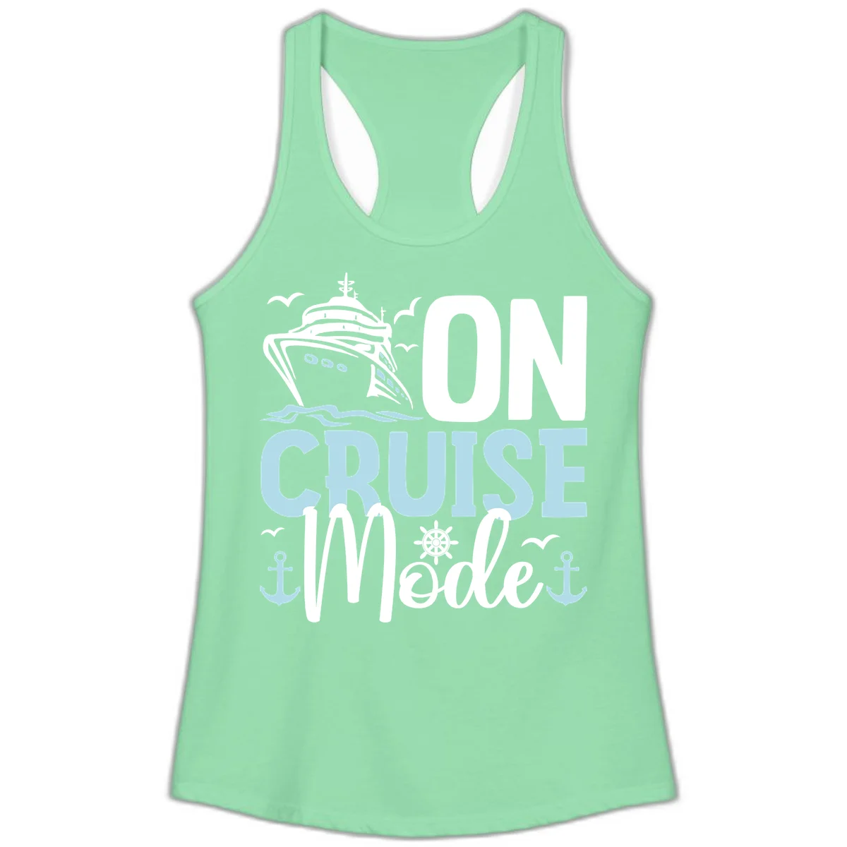 On Cruise Mode Ladies Racerback Tank in Solid Mint