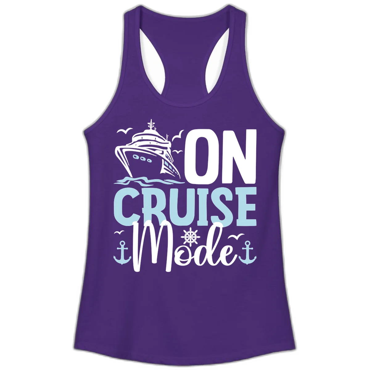 On Cruise Mode Ladies Racerback Tank in Solid Purple Rush
