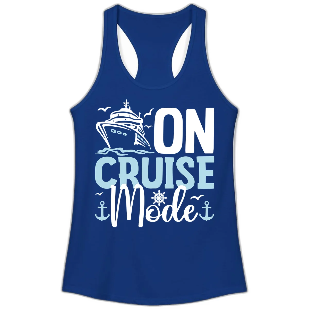 On Cruise Mode Ladies Racerback Tank in Solid Royal