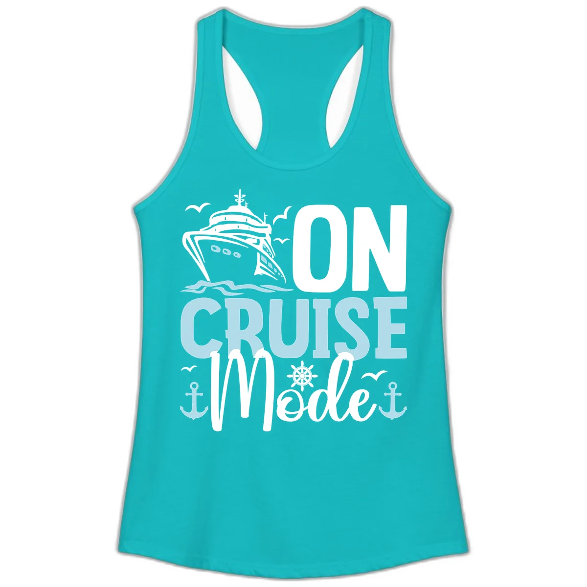 On Cruise Mode Ladies Racerback Tank in Tahiti Blue