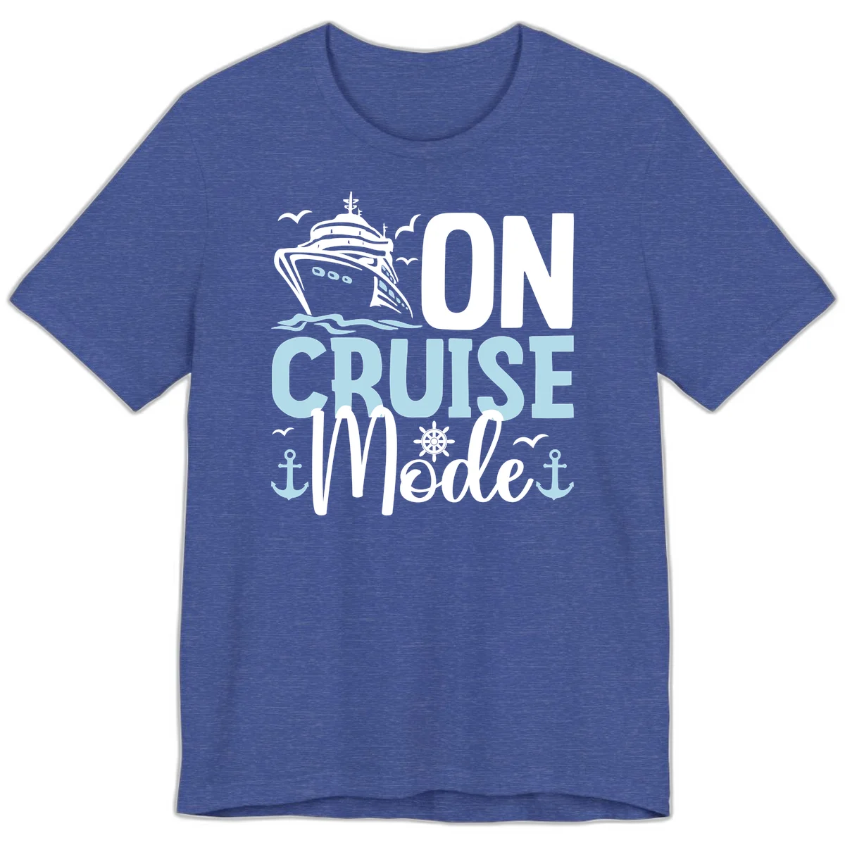 On Cruise Mode Premium T-Shirt for Vacation in Heather True Royal