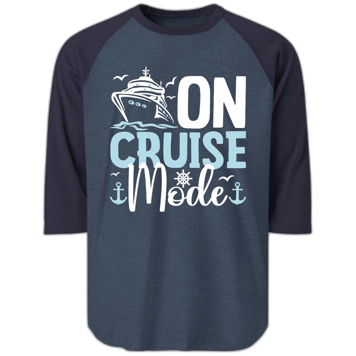 On Cruise Mode Raglan 3/4 Sleeve Baseball Tee in Heather Denim Navy