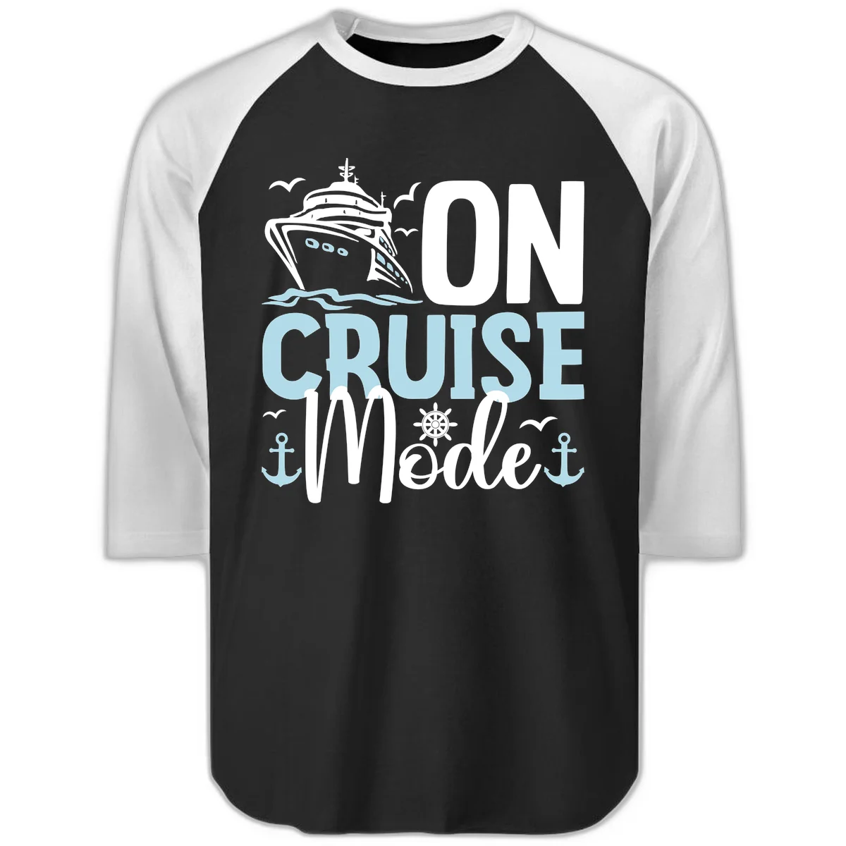 On Cruise Mode Raglan 3/4 Sleeve Baseball Tee in Black White