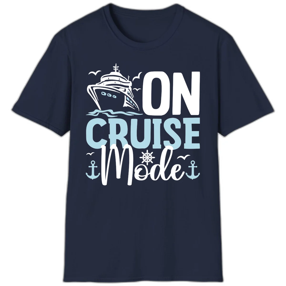 On Cruise Mode Vacation T-Shirt for Travelers in Navy