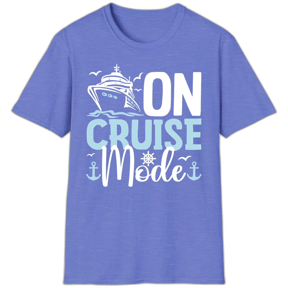 On Cruise Mode Vacation T-Shirt for Travelers in Heather Royal