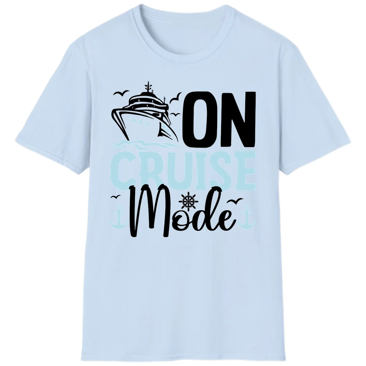 On Cruise Mode Vacation T-Shirt for Travelers in Light Blue