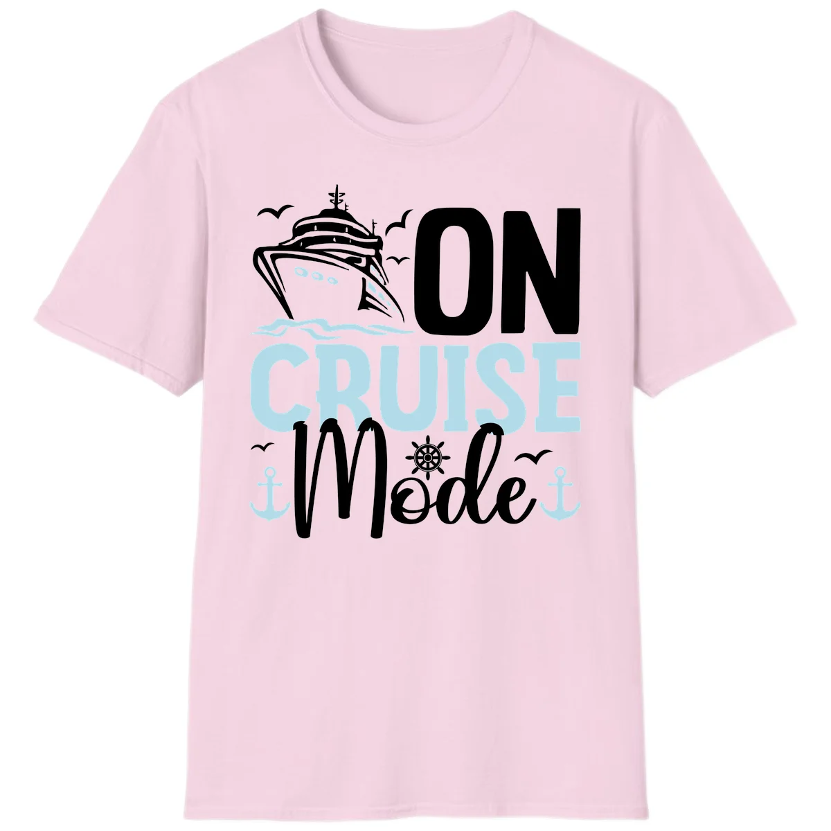 On Cruise Mode Vacation T-Shirt for Travelers in Light Pink