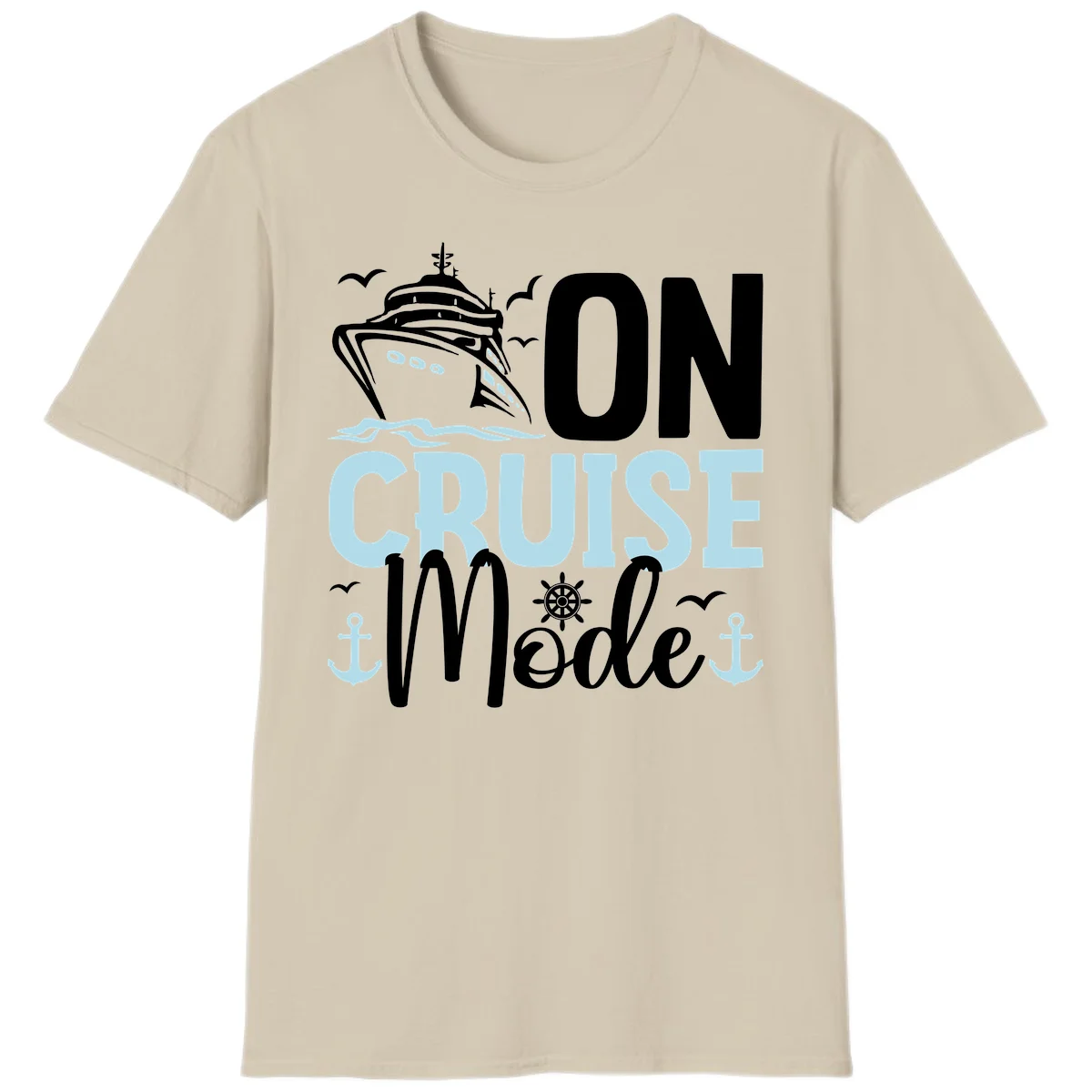 On Cruise Mode Vacation T-Shirt for Travelers in Sand