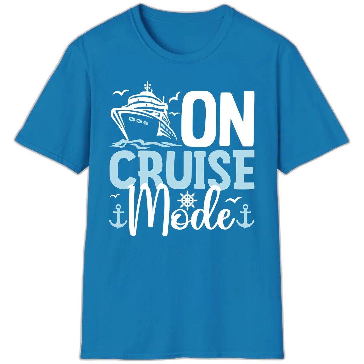 On Cruise Mode Vacation T-Shirt for Travelers in Sapphire
