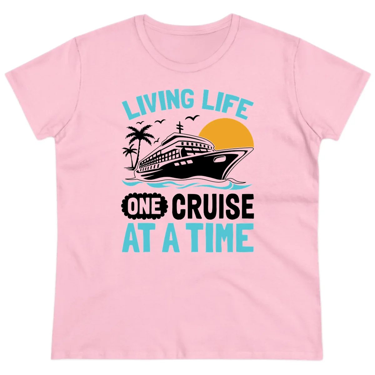Living Life One Cruise At A Time Ladies Tee in Light Pink