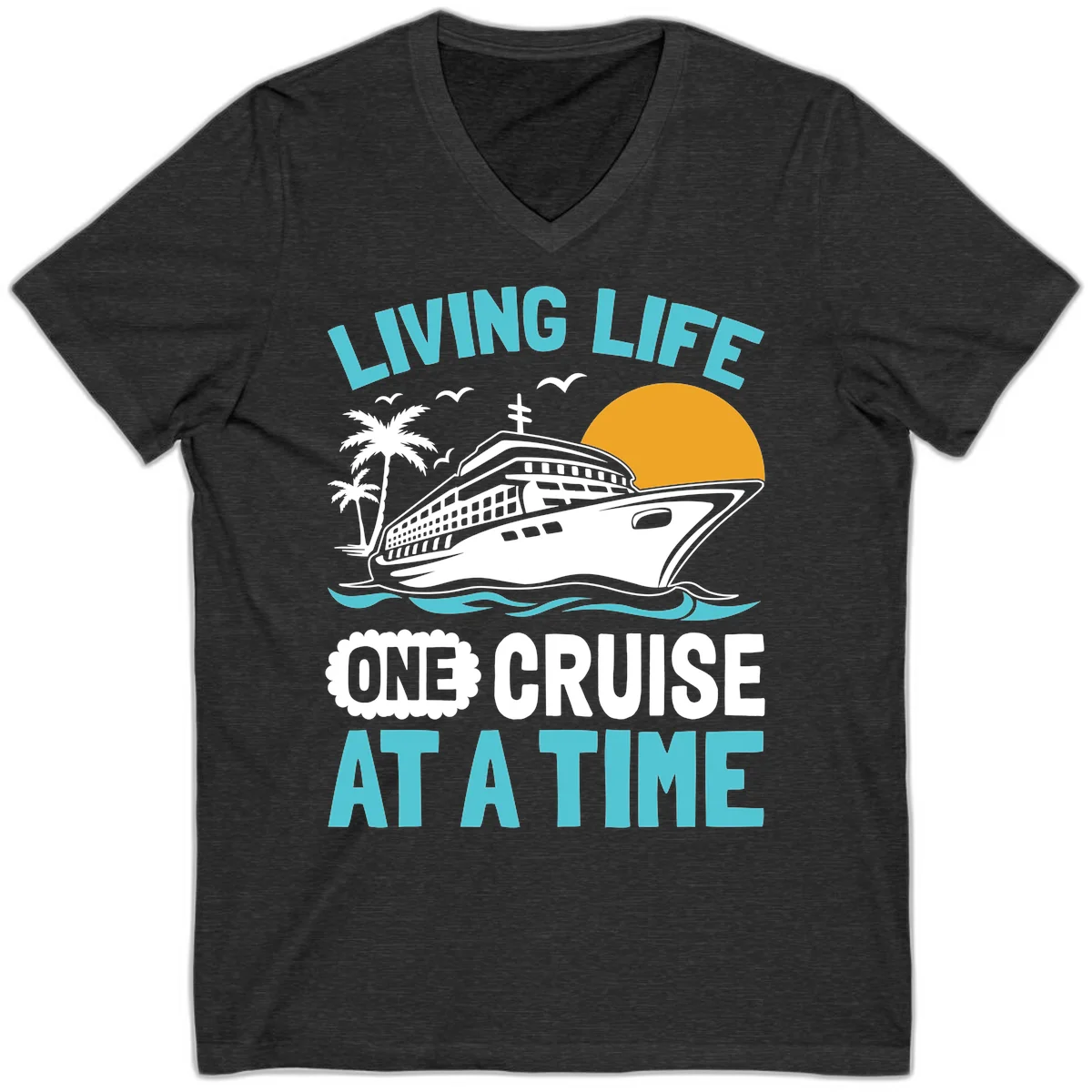 Living Life One Cruise At A Time V-Neck in Dark Grey Heather