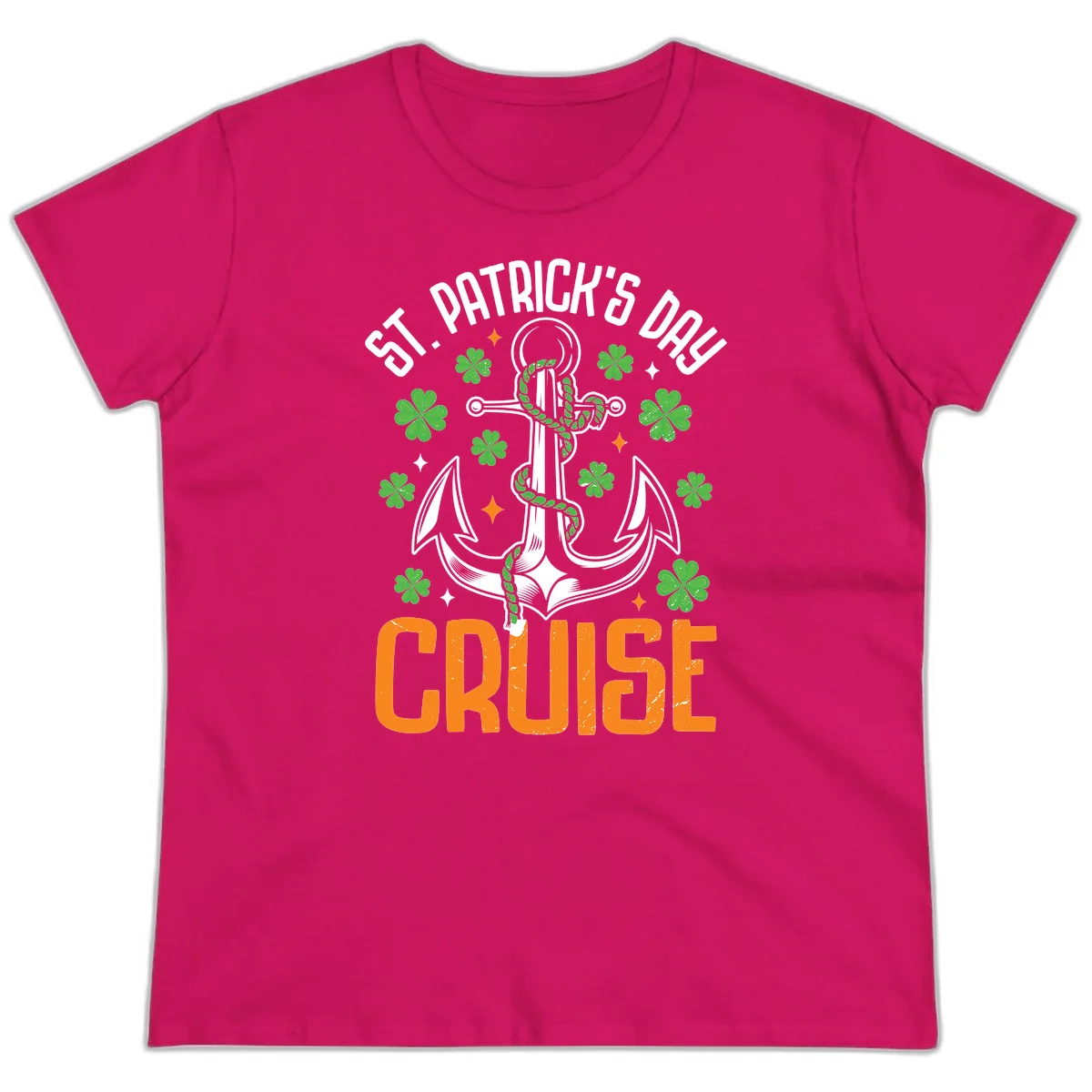 St. Patrick's Day Cruise Lucky Anchor Ladies Tee in Heliconia