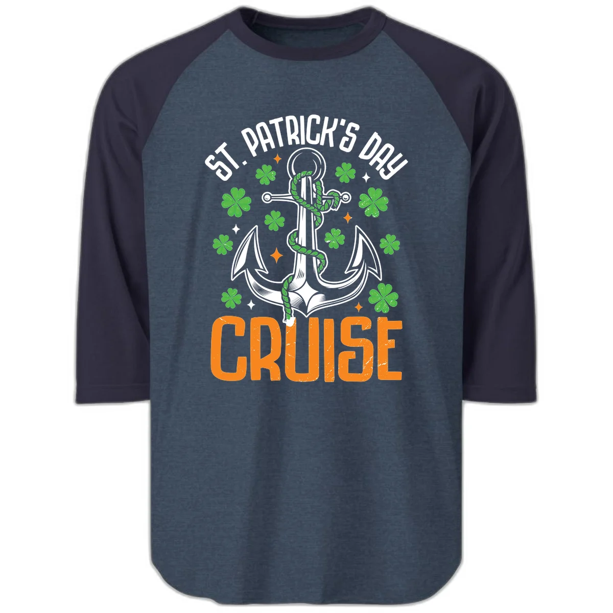 St. Patrick's Day Cruise Raglan 3/4 Sleeve in Heather Denim Navy