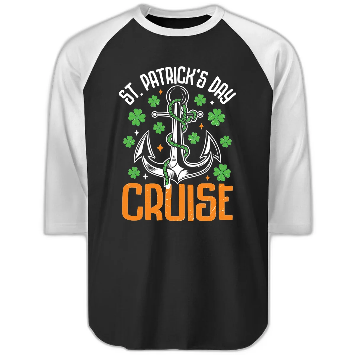 St. Patrick's Day Cruise Raglan 3/4 Sleeve in Black White