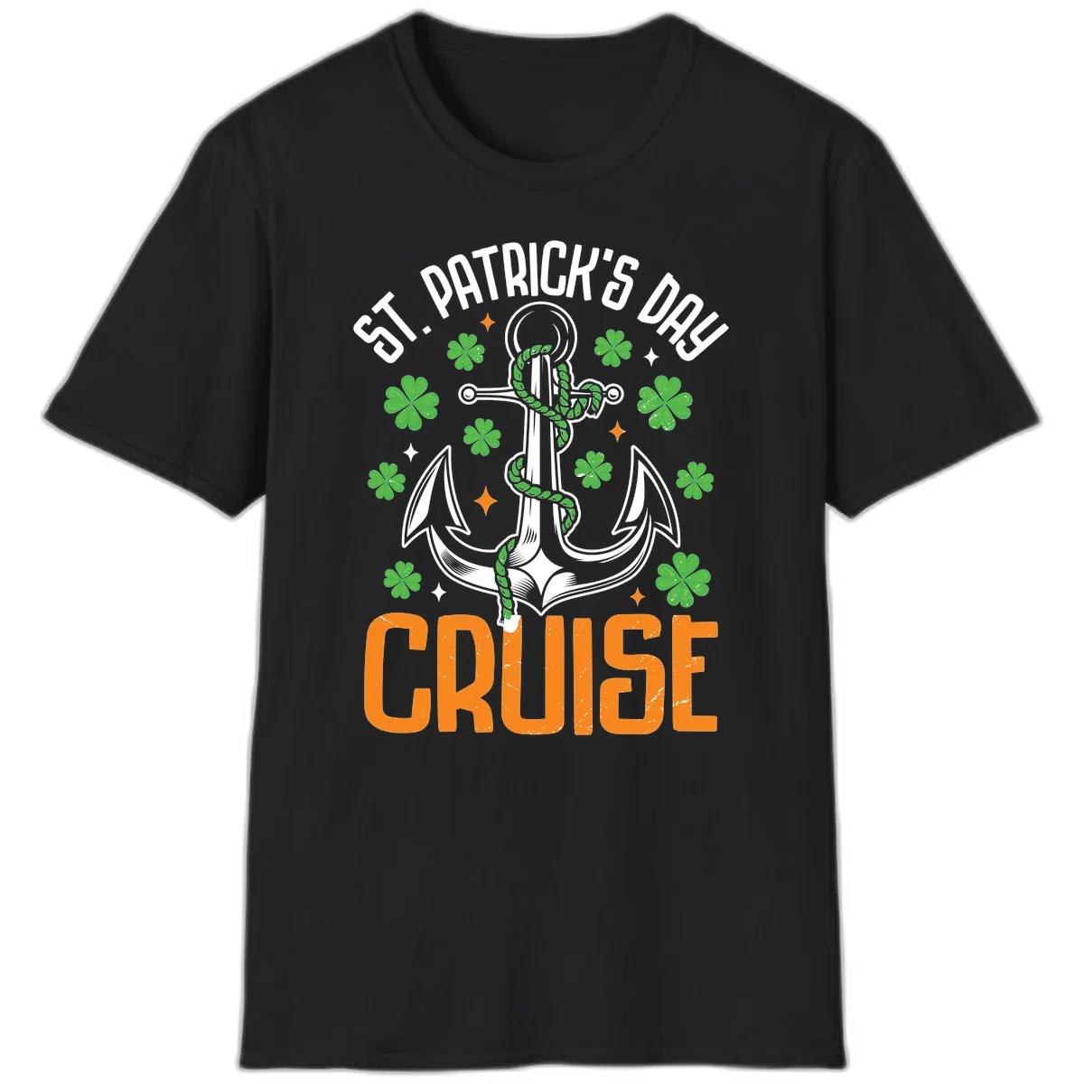 St. Patrick's Day Cruise Anchor & Shamrock T-Shirt in Black