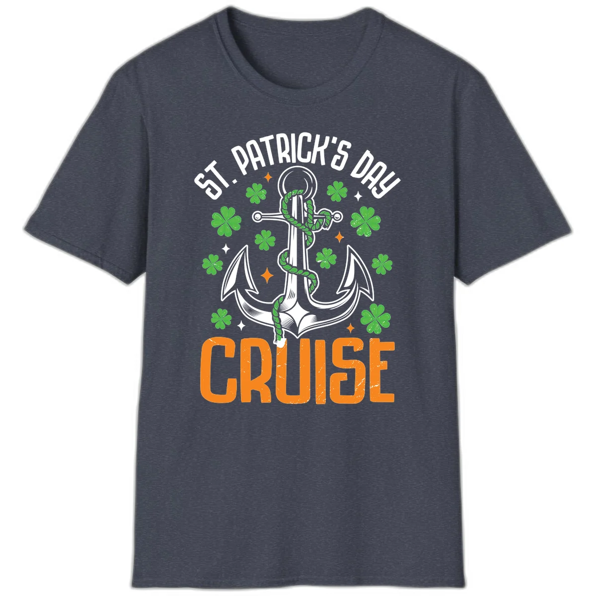 St. Patrick's Day Cruise Anchor & Shamrock T-Shirt in Heather Navy
