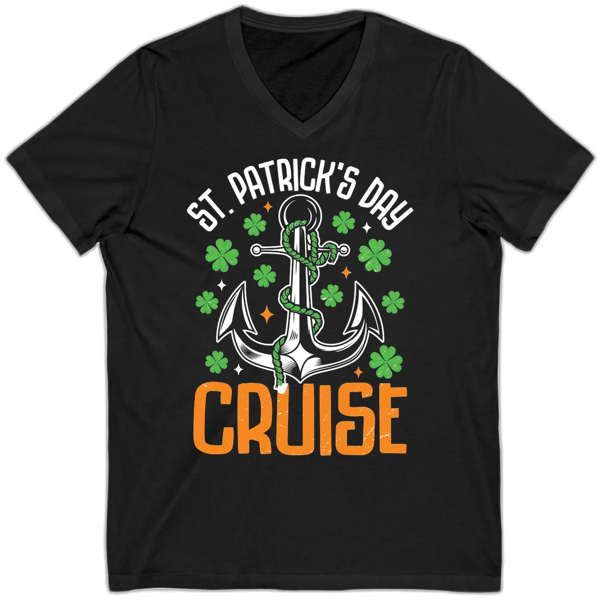 St. Patrick's Day Cruise Lucky Anchor V-Neck Tee in Black