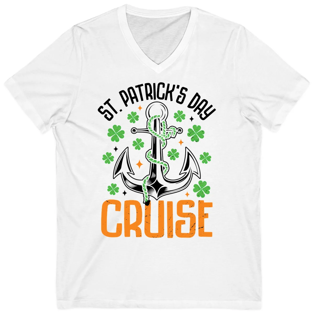 St. Patrick's Day Cruise Lucky Anchor V-Neck Tee in White