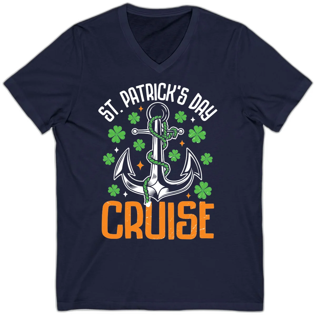 St. Patrick's Day Cruise Lucky Anchor V-Neck Tee in Navy