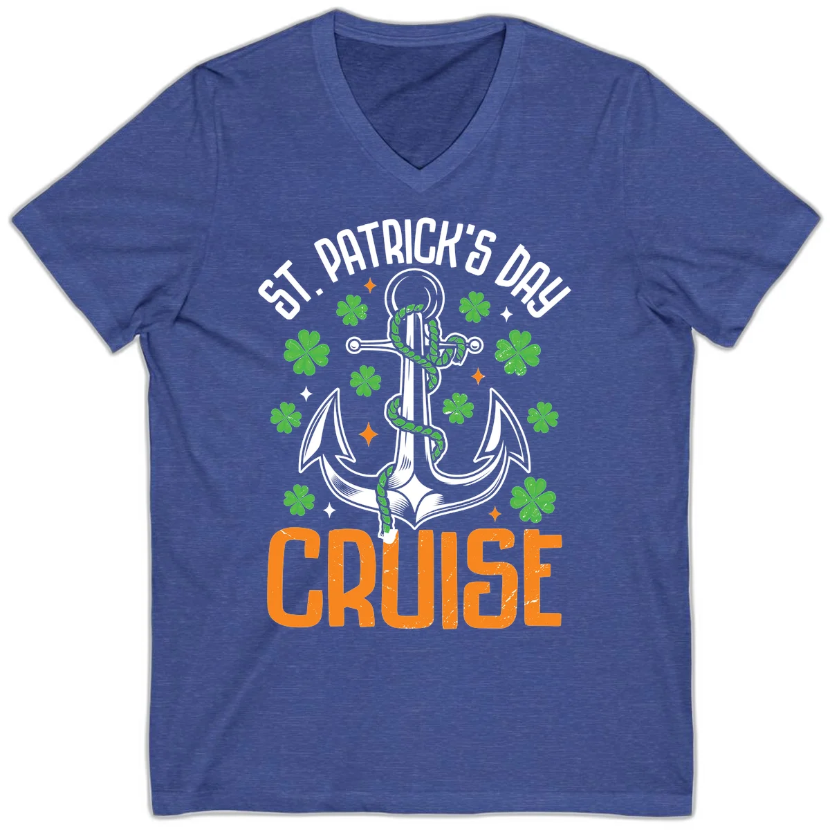 St. Patrick's Day Cruise Lucky Anchor V-Neck Tee in Heather True Royal