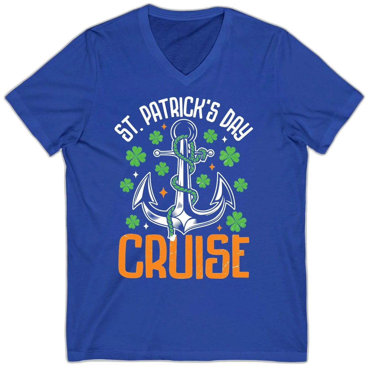 St. Patrick's Day Cruise Lucky Anchor V-Neck Tee in True Royal