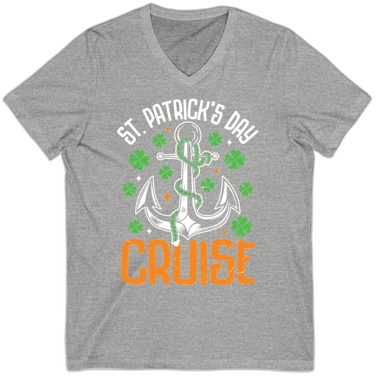 St. Patrick's Day Cruise Lucky Anchor V-Neck Tee in Athletic Heather