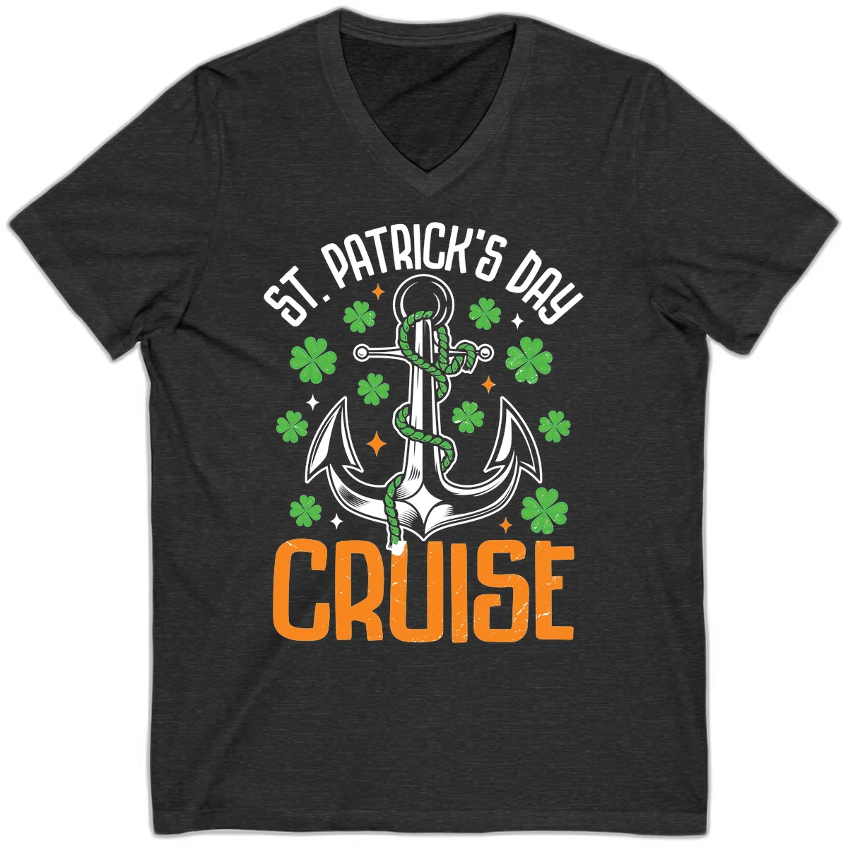 St. Patrick's Day Cruise Lucky Anchor V-Neck Tee in Dark Grey Heather