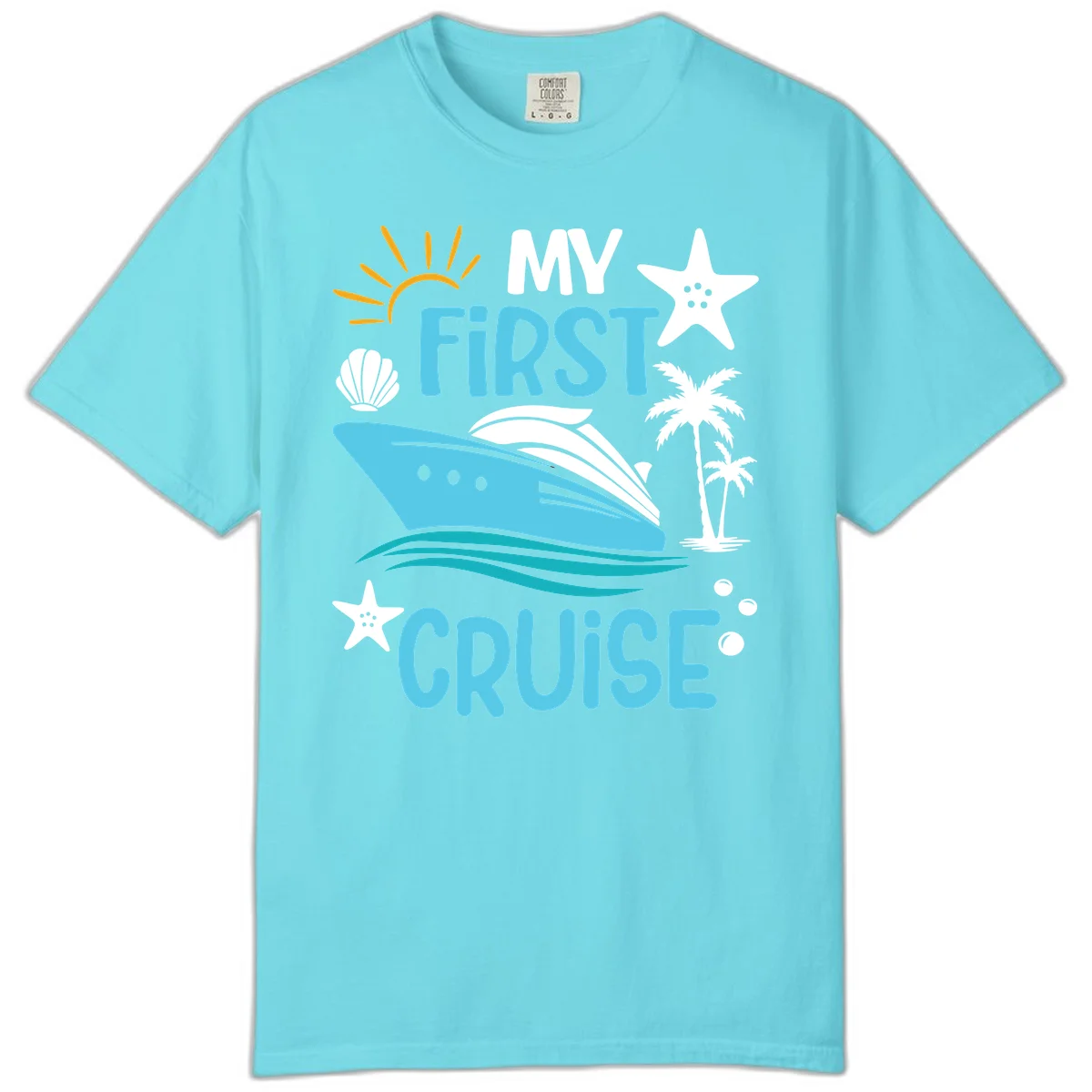 My First Cruise Comfort Color Tee in Lagoon Blue