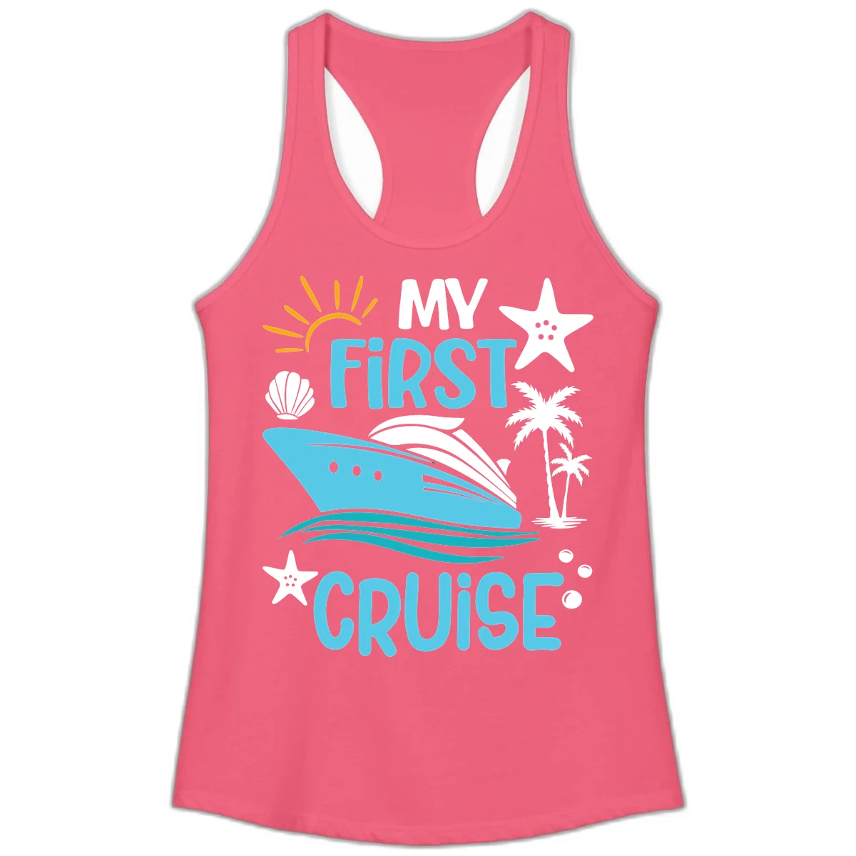 My First Cruise Ladies Tank in Hot Pink