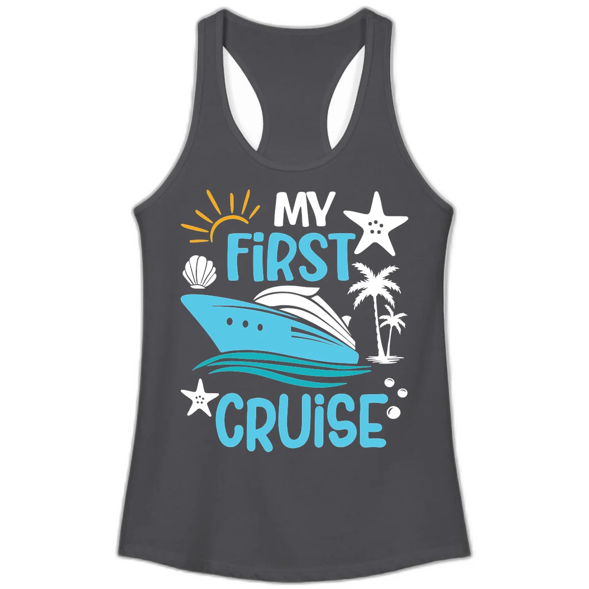 My First Cruise Ladies Tank in Solid Dark Gray