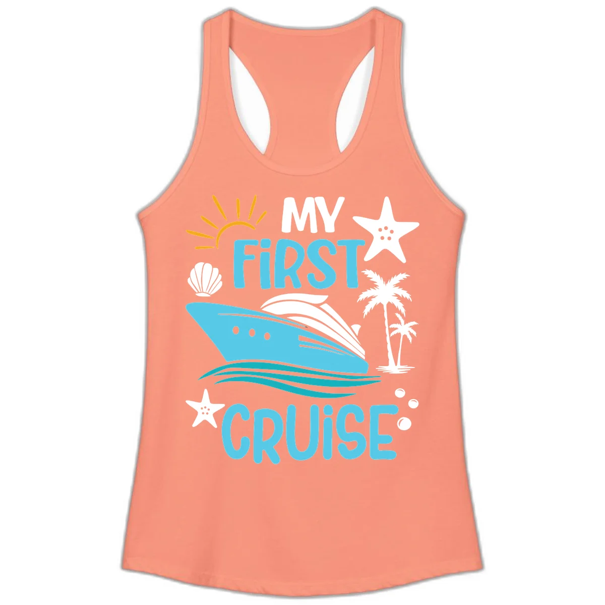 My First Cruise Ladies Tank in Solid Light Orange