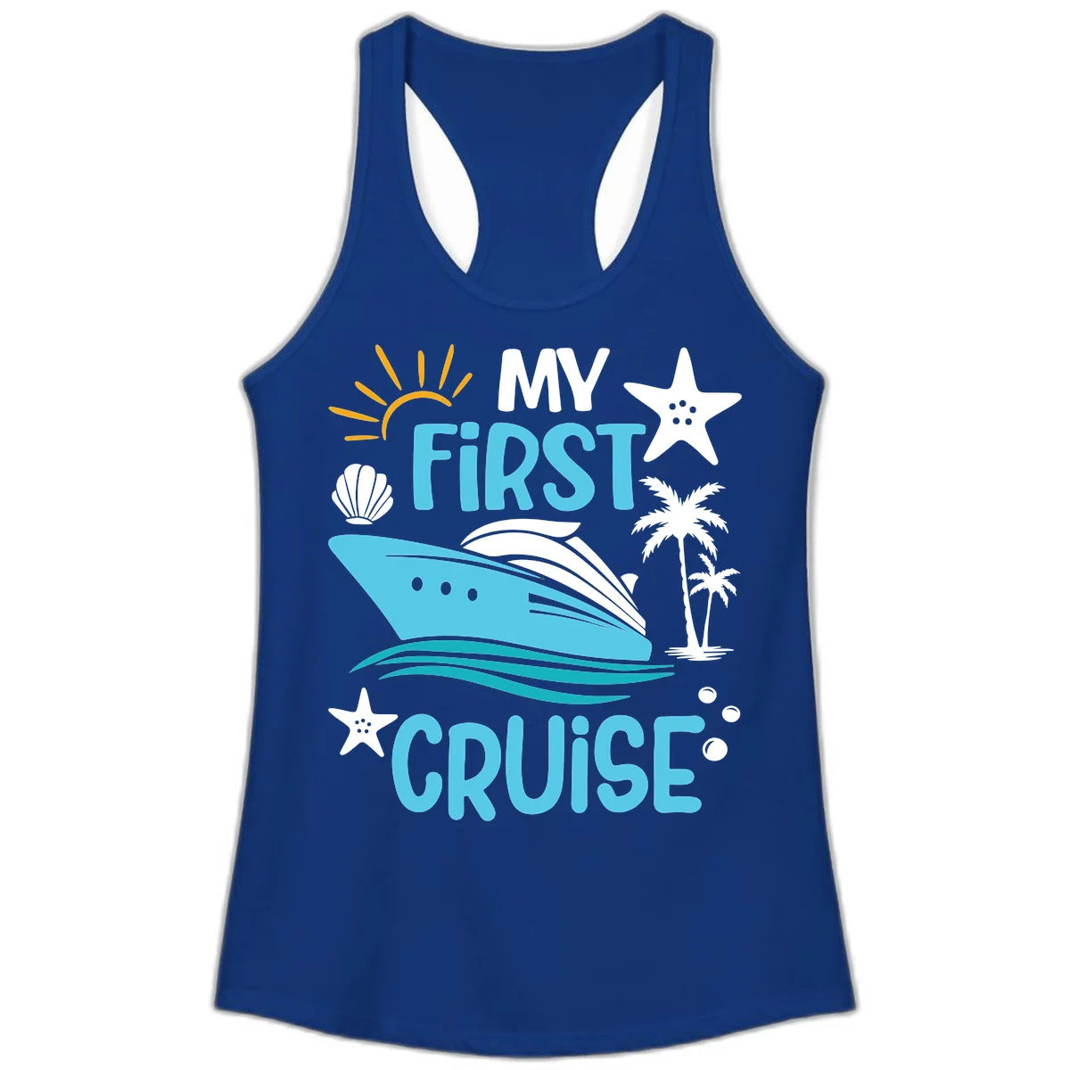My First Cruise Ladies Tank in Solid Royal