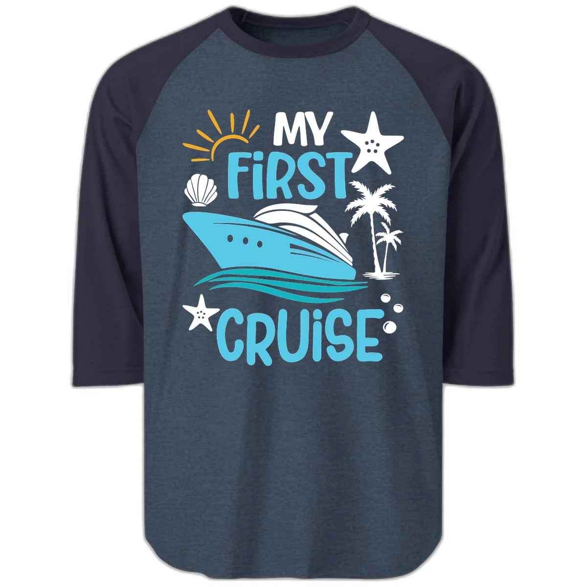 My First Cruise Raglan 3/4 Tee in Heather Denim Navy